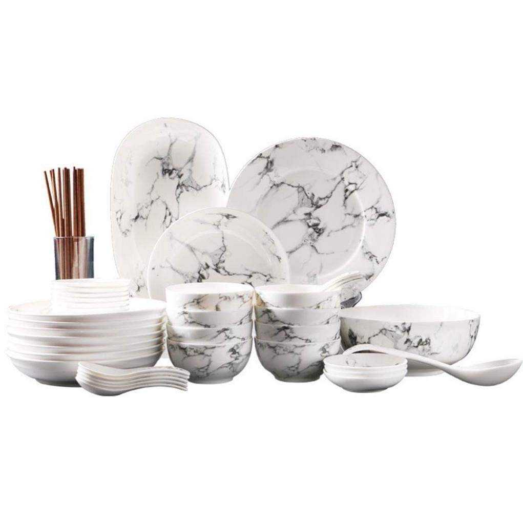 36 sztuk Porcelanowy zestaw obiadowy z szarego marmuru. Ceramiczna zastawa stołowa Prezent na parapetówkę