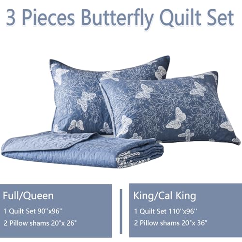 Yogeneg King Size Quilt Set,White Butterfly Botanical Pattern Blush Grey Bedding Set,3 Piece Lightweight Soft Summer Bedspread Coverlet with 2 PIillow Sham for All Season(Butterfly,110"x96") - Image 7