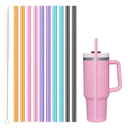 Image of Replacement Straw for Stanley Cup 40 oz 30 oz 64 oz Tumbler, 10 Pack Long Reusable Color Straws with Cleaning Brush, Dishwasher Safe, Plastic Straws for stanley cup accessories