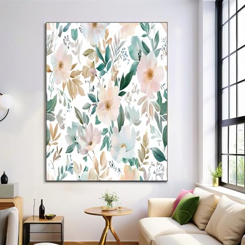 ZISTRCBAO Pintura De Plantas Florales Sobre Lienzo, Elegancia Vintage Pósters De Arte De Pared, Art De Pared Rosa Claro, Decoración Para El Hogar Sala De Estar Hotel 70×100 cm Sin Marco