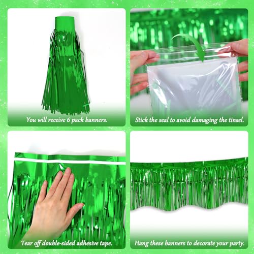 Image of LOLStar Green Foil Fringe Tinsel Garland, Tinsel Streamers Banner, 6 Pack | 60Ft Tinsel Streamers, Shiny Green Tinsel Fringe Banners for St Patrick's Day, Parade Float, Christmas Party Decor