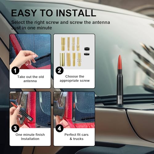 Car Truck 50 Cal Bullet Decoration Replacement Truck Accessories Red Universal for GMC Sierra 1500 Chevy Dodge Ram Silverado 1500 2500 3500 Ford F150 F250 F350 Car Truck Decoration (Red) by Seprochoo - Used condition - Image 4
