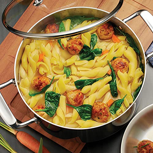 Image of Tramontina Tri-Ply Clad Stainless Steel 8-Quart Stock Pot with Glass Lid, Induction-Ready Pasta Pot, Dishwasher-Safe, NSF-Certified
