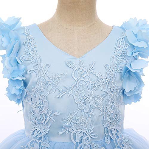 Lace Flower Girls Tutu Dress For Kids Baby Christening Baptism Communion Birthday Party Formal Embroidered Lace Princess Dance Communion Dress Butterfly Sleeve Wedding Dresses Light Blue 5-6X #TOP3