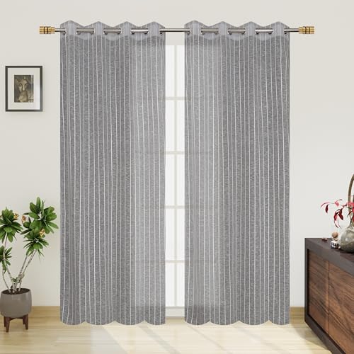 Image of Exporthub Sheer Linen Cotton Curtains for Door 7 Feet Set of 2, Grey - Light Filtering Breathable Fabric Drapes for Living Room & Bedroom (EHSPR055 74)