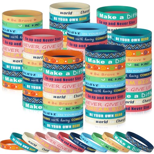 CHRORINE 120 Pcs Inspirational Silicone Wristbands Set