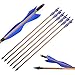 SHARROW 6/12pcs Tiro con Arco Flechas de Bambú Flechas de Caza Tradicionales Eje de Flecha de Bambú con 5" Plumas de Pavo Punta de Flecha de Metal (Tipo 2:Azul, 12pcs)