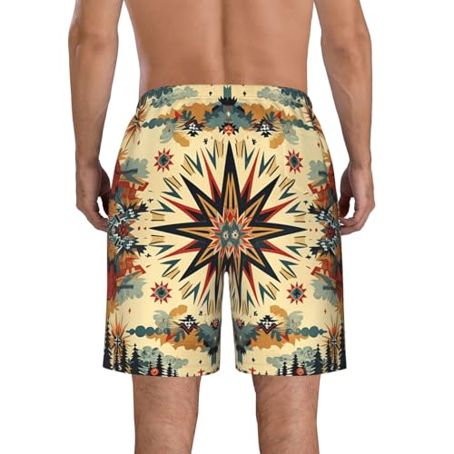 Native American Mountains Tribe Trees Stars Geometric Vintage Men's Quick Dry Swim Trunks Surfing Beach Mesh Board Shorts3