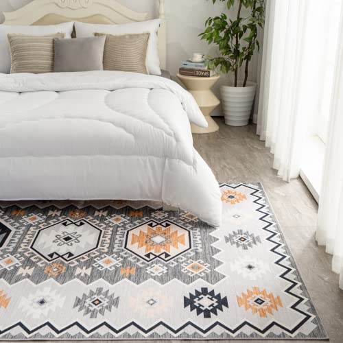 Auemtyn Machine Washable Rug5'X7',Ultra-Thin Area Rug For Living Room,Stain Resistant Persian Vintage Carpet With Non-Slip Backing,Boho Rug For Bedroom,Dining Room,Kitchen,Home Decor(Multi-Grey) #TOP4