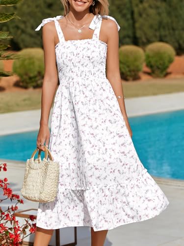 Imily Bela Womens Summer Floral Dress Tie Strap Boho Smocked Ruffle A Line Beach Sun Long Maxi Dresses2