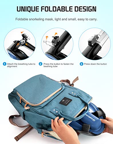 Greatever Full Face Snorkel Mask, Snorkeling Gear For Adults Kids With Latest Dry Top Breathing System And Detachable Camera Mount, Foldable Panoramic View Snorkeling Mask Set, Anti-Fog & Anti-Leak #TOP5