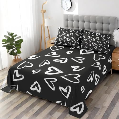 Pamnest SSS1513309-FPBS-QC 4 Pieces Queen Size Bed Sheet Sets, Love Cute Soft Microfiber Bedding Sets For Kids And Adults Bedroom Bed Decor, Polka Heart White Flat Sheet, Fitted Sheet And 2 Pillowcases thumb #1