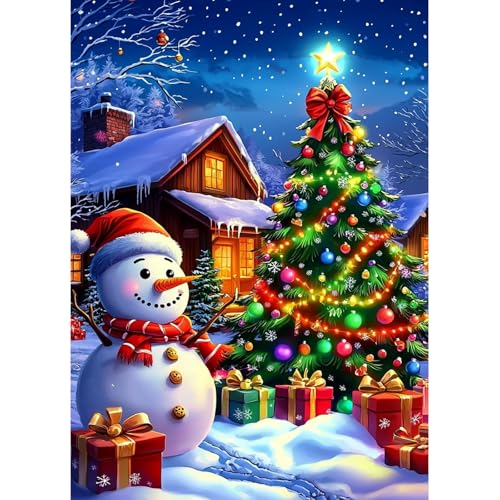 MAXBYE Diamond Painting Christmas Kits DIY Snowman Diamond Art Kits Adults Round Full Drill for Beginner Christmas Tree Gem Art Craft Crystal Cross Stitch for Home Wall Decor Gifts 30x40cm