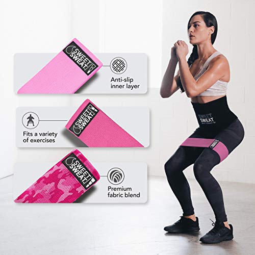 Image of Sweet Sweat Hip Bands with 3 Levels of Resistance | Non-Slip Fabric Booty Bands for Squats & Lunges | Includes Free Mesh Carrying Bag