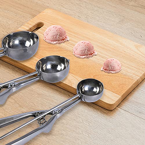 Hanmir Ice Cream Scoop, Cookie Scoop Set of 3 Spring-Loaded with Trigger Release,Large/Medium/Small Stainless Steel Muffin Scoops for Baking,Fruit and Meatball - Thumbnail 4