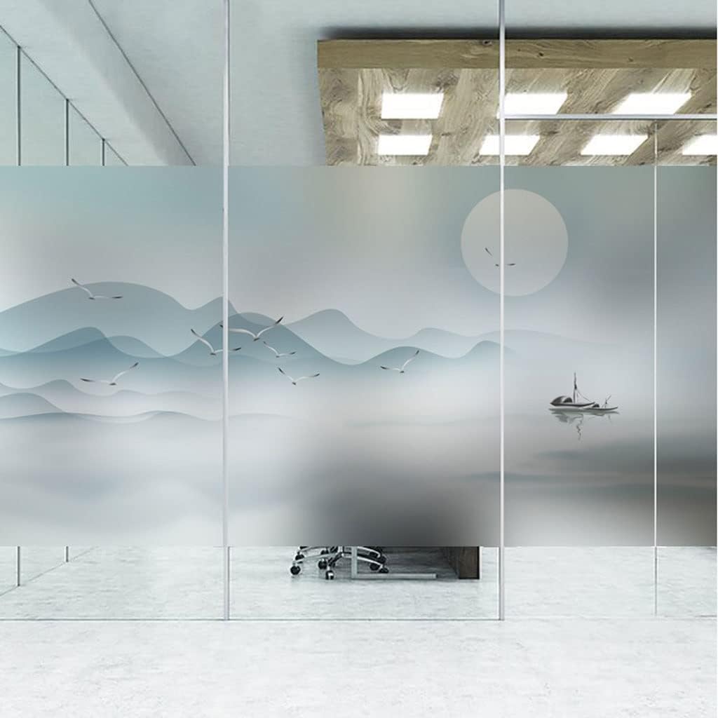 Window Clings Window Privacy Film Glass Sticker Chinese Landscape Window Frosted Bathroom Glass Static Sticker Office Push Door Film Privacy Window Film(D,45 * 120 cm)