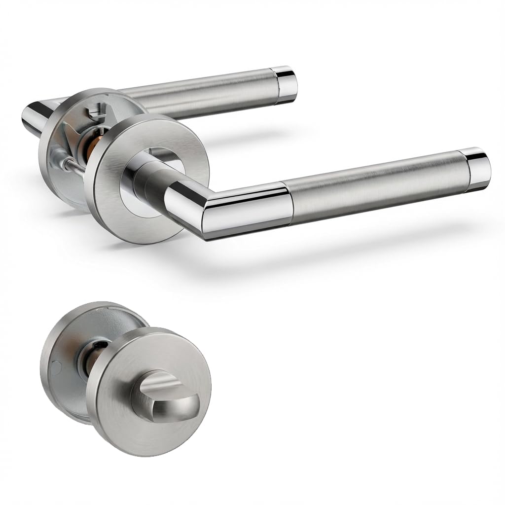 Henyin Sb/Sp 1 Pack Of Stainless Steel Door Lever Handle With Bathroom Knob,Mortise Door Lock Handle,Dual Color(So2-103Bk-D)