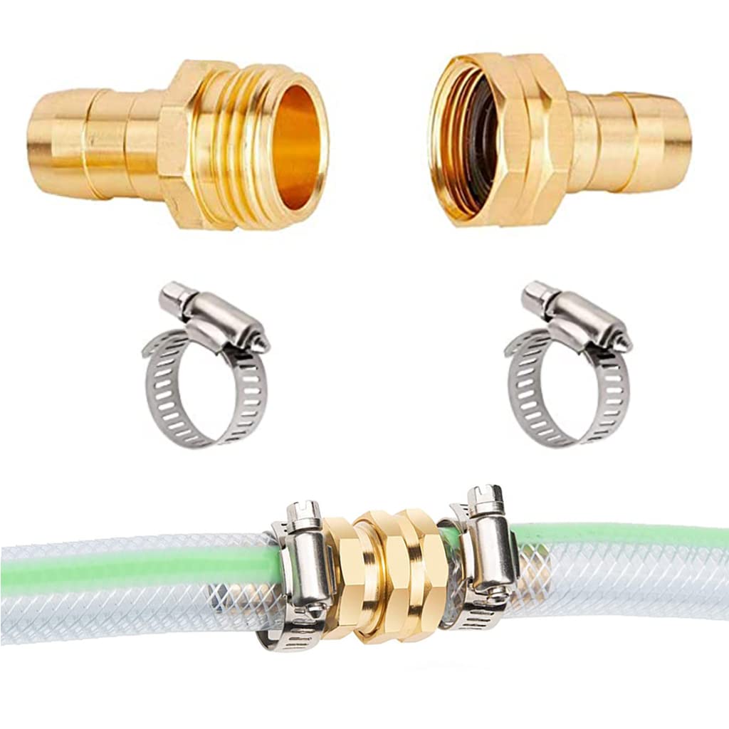 HASTHIP® Garden Hose Repair Pipe Connector with Clamps, Copper Plated