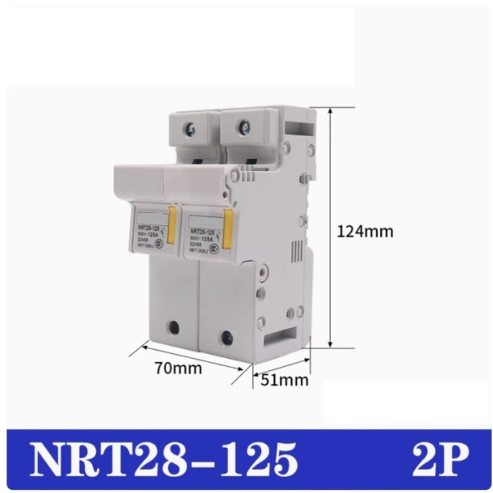 Fusible céramique monophasé/bipolaire sur rail NRT28-125 ; fusible et culot RT29-125 (80 A, 100 A, 125 A)