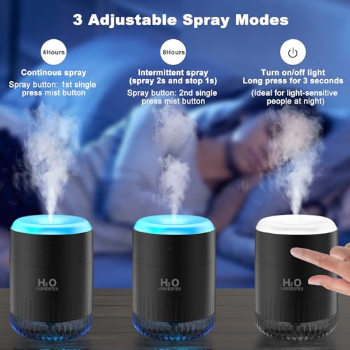 Image of Rechargeable Mini Humidifier with 7 Color Light, Small Personal Desktop Humidifier for Baby Bedroom, Office, Nursery, Travel with Auto Shut-Off, Super Quiet (Black)