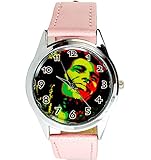 Bueno para todos taport® Bob Marley Cuarzo Redondo Reloj Rosa Real Piel Banda + Libre batería de Repuesto + Libre Bolsa de Regalo