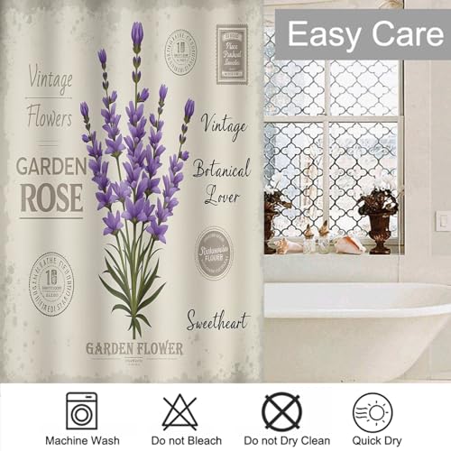 Moslion Violet Lavender Shower Curtain 72x72 Inch Purple Flower On Vintage Postcard Bathroom Curtains Set Home Waterproof Polyester Fabric with Hooks by Moslion - Image 5