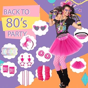 BARAKYEG Déguisement Années 80 Accessoires Femme - Tutu, Jambières, Lunettes, Sac Banane - Fête Disco Néon