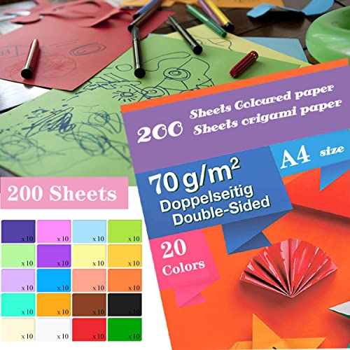 TYOREW 200 Sheets Coloured Paper, A4 Origami Paper Double Sided for Children's Art & Craft Activities(70gsm) , 20 Colors Craft Paper Copy Papers ,... - Image 5
