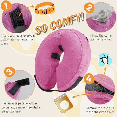 MI CASA Protective Inflatable Collar for Dogs and Cats Washable Soft Pet Cone Recovery Collar with Adjustable Buckle for Dogs Cats Surgery Injuries Recovery (Pink - Image 3