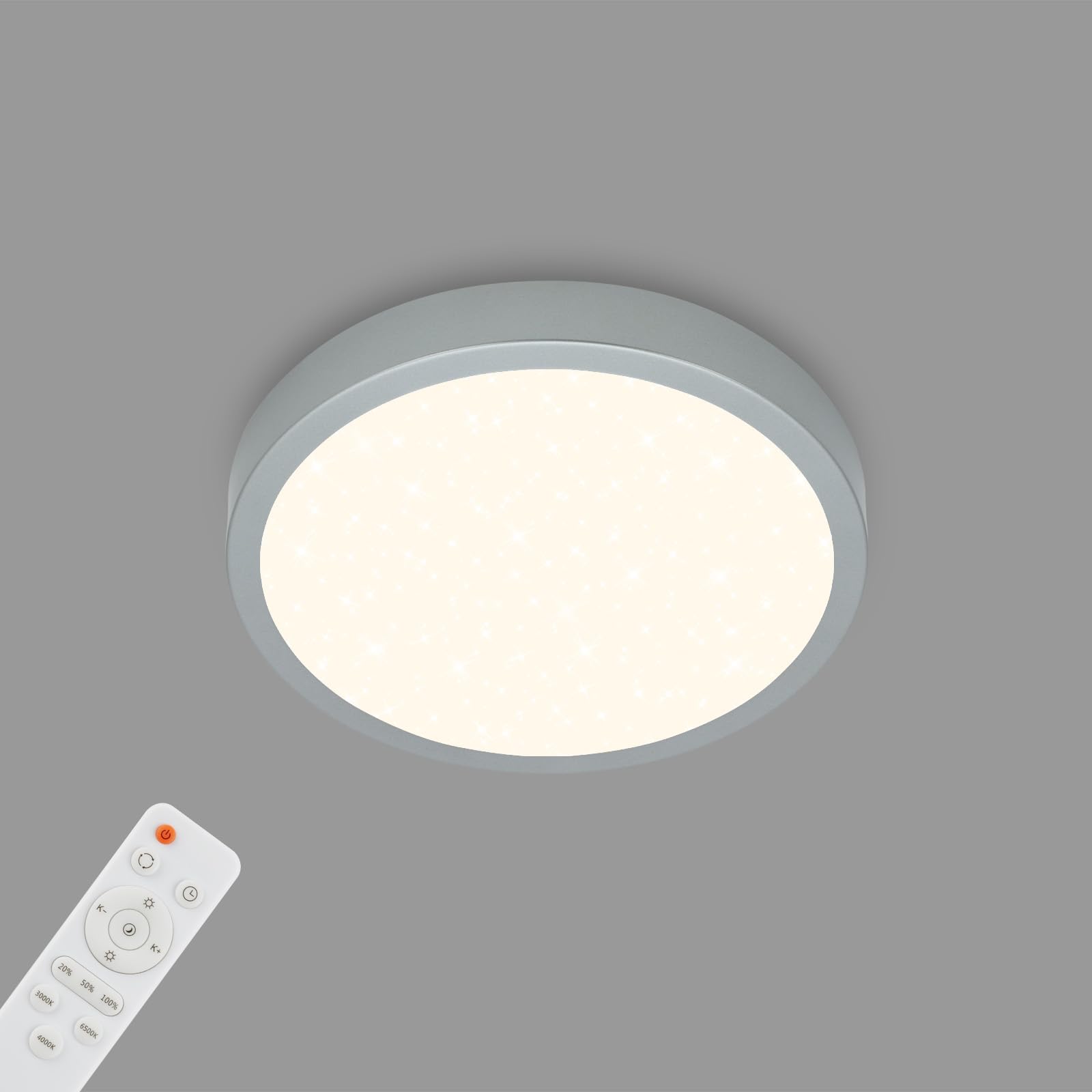 BRILONER Leuchten Ceiling Light Starry Sky Dimmable Ceiling Light Adjustable Colour Temperature Surface Mounted Lamp Remote Control Silver Diameter 280 x 40 mm