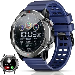 Smartwatch Herren mit Telefonfunktion 1,39" DIY HD Voll Touchscreen Fitness Tracker 30+ Sportmodi Aktivitätstracker IP68 Wasserdicht Armbanduhr mit Schlafmonitor Schrittzähler Message Reminder (Blau)
