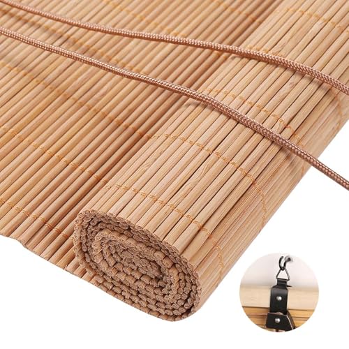 Natürliche Bambusrollo Raffrollo 80 90 100 110 120 130 140 150 160cm Breit Sichtschutz Rollo Bambus Blickdicht Mit Lifter Holz Jalousien Fenster Innen Outdoor Vorhang Sonnenschutz Wetterfest