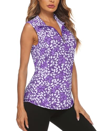 Image of Koscacy Women's Sleeveless Golf Tennis Polo Shirts Zip Up Dry Fit Workout Tank Tops Athletic Shirt