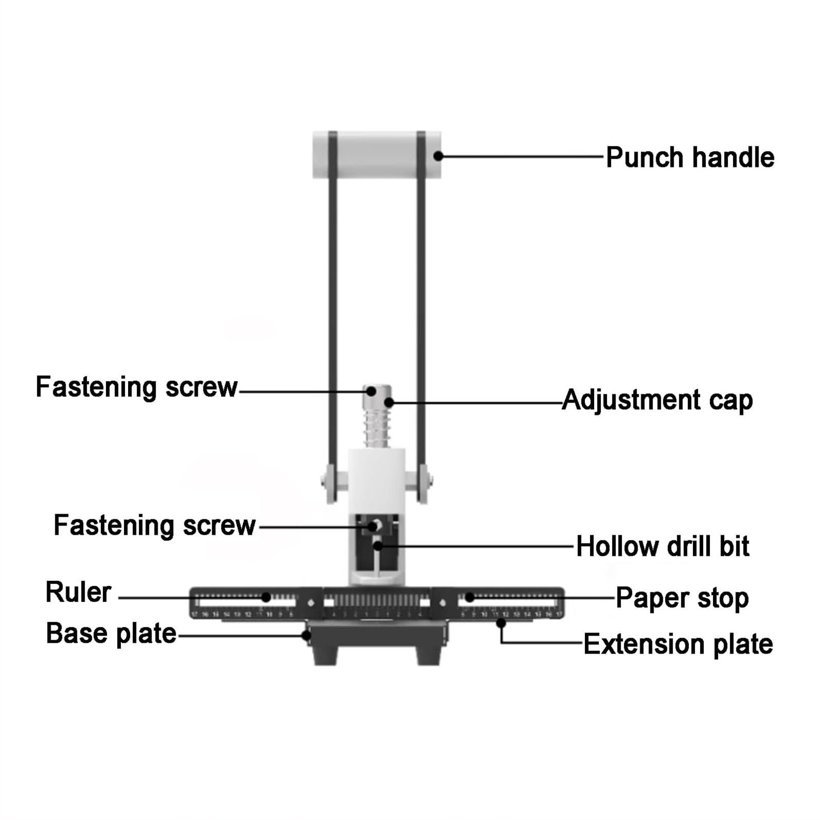 Robuster Einloch-locher, Papierlochmaschine Mit Einer Kapazität Von 300 Blatt, Inklusive 4 Bohrer (4/5/6/7 Mm), Lineal Und Papierauffangbehälter, Für Büro, Zuhause Und Druckereien
