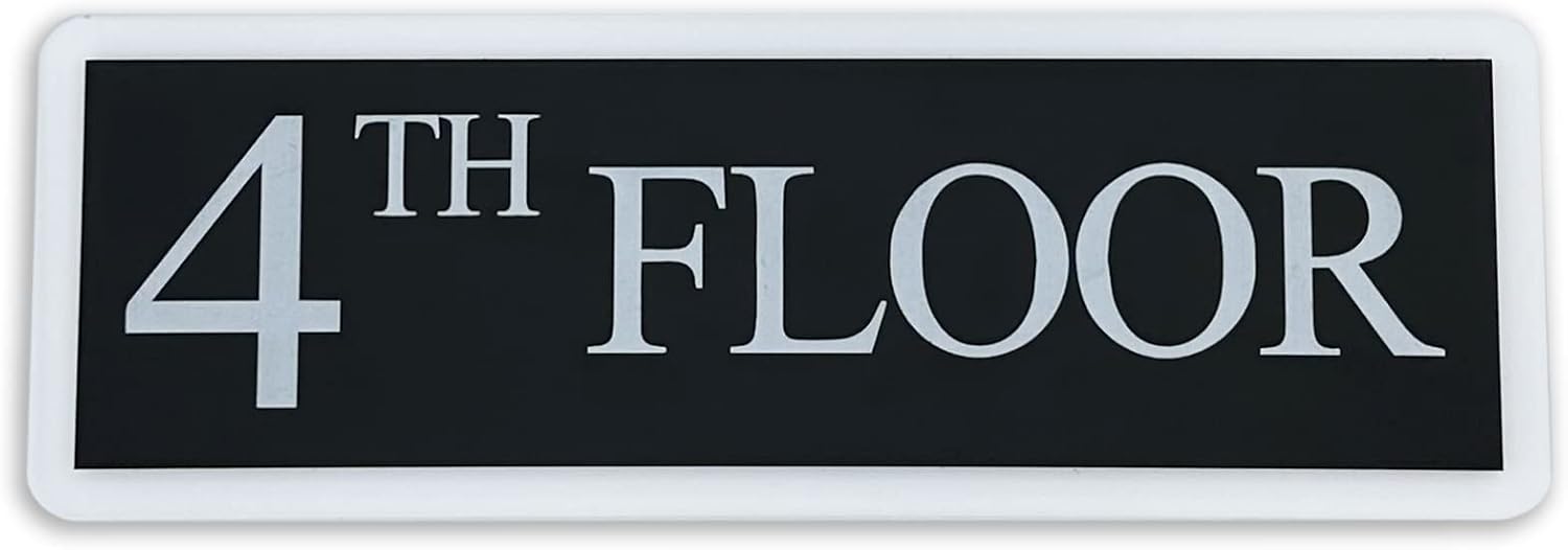 Floor Sign for Wall, Clear Acrylic with Black Plastic, Durable, Long Lasting with Double Sided Tape, 3x9 (4th Floor)