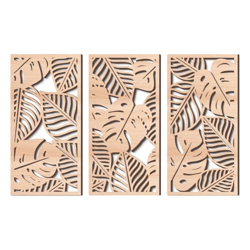 Rongxze Décoration murale bohème - 3 motifs de feuilles - Décoration bohème (40 x 20 cm) - Décoration murale - Style naturel pour salon / chambre à coucher