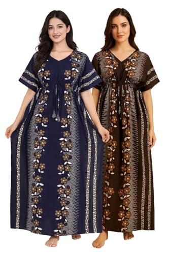 Image of Bahumaan Pure Cotton Kaftan Nighty for Women | Kaftan Maxi for Women | Kaftan Night Gowns for Women | Cotton Nighty for Women Stylish |