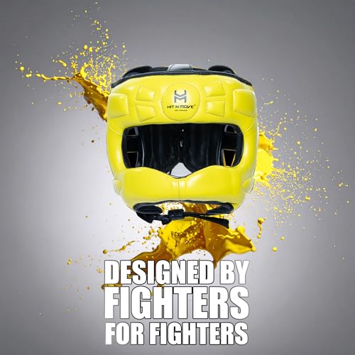 HIT N MOVE® Air Armor Face Saver Boxing Headgear, Lightweight Protective Gear for MMA, Kickboxing, Martial Arts, Training & Sparring and Combat Sports (Yellow, L/XL 22.5 in +) - Thumbnail 6