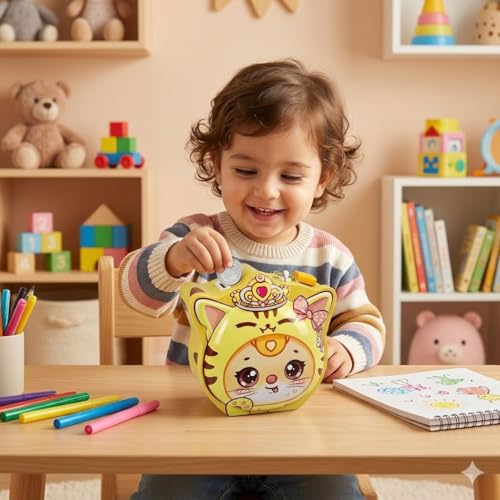 Image of Sajani Cute Cartoon Creative Portable Piggy Bank, Money Saving Box with Combination Lock, Mini Coin Bank Gifts for Boys and Girls, Best Return Gifts for Kids (Pack of 1) (Tiger - Yellow)