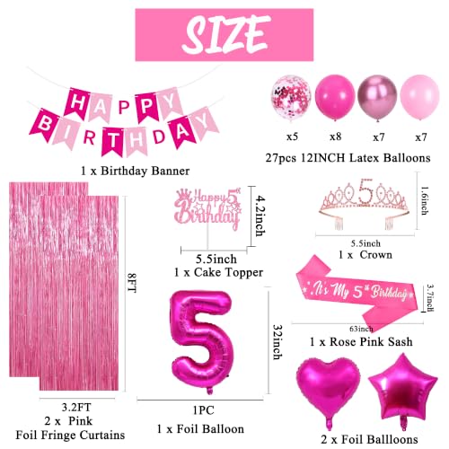 Trgowaul Rose Hot Pink 5th Birthday Decorations for Girls by Trgowaul - Used condition - Image 2
