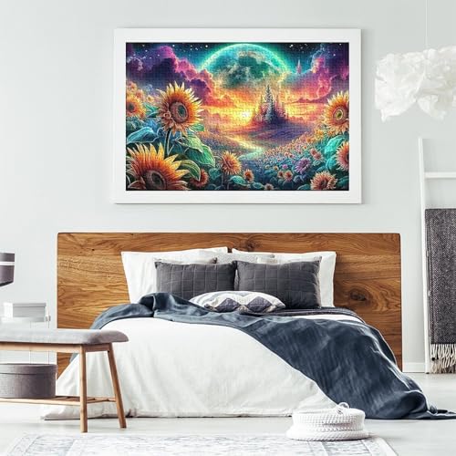 Rompecabezas de 1000 piezas Fantasía de Girasoles para adultos con diseño de 38x26cm 7