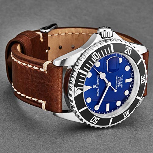 Men's 17571.2523 'Diver' Stainless Steel Blue Luminous Dial Date Brown Leather Strap Automatic Watch2