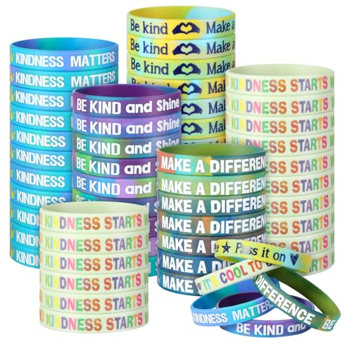 PullCrease 50 Pcs Be Kind Wristbands Kindness Rubber Bracelets Bulk Back to School Motivational Bracelets Inspirational Anti Bullying Silicone Wristbands Classroom Rewards Gift for Students Teachers