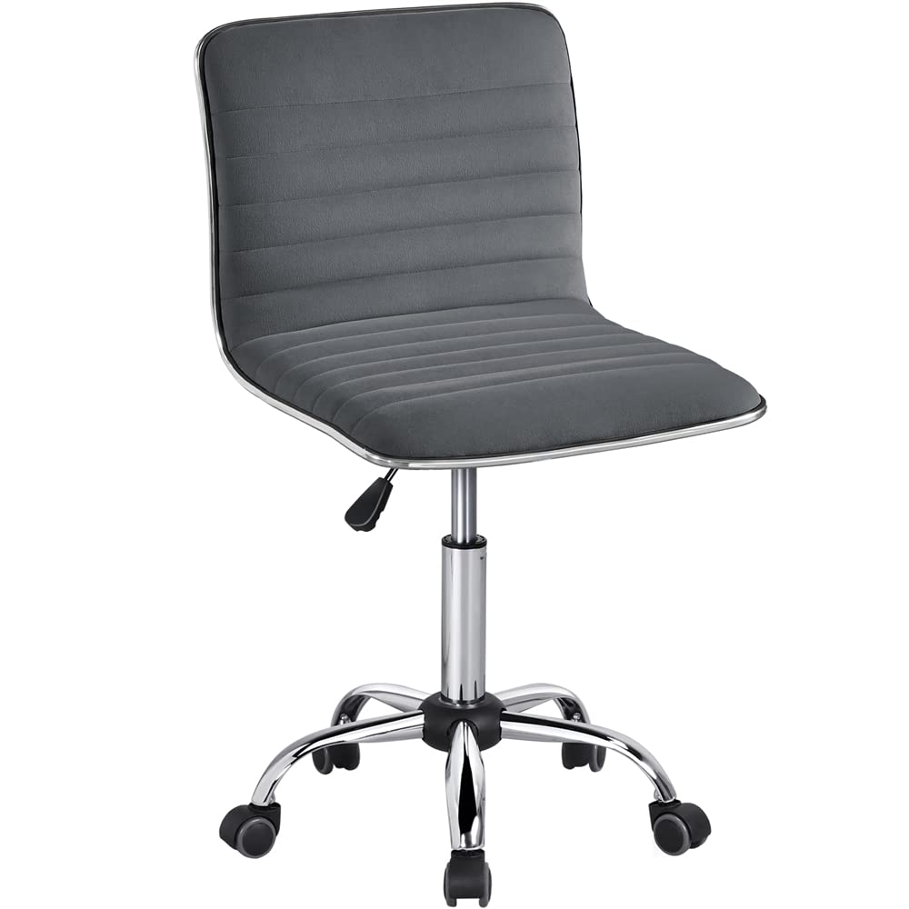 Yaheetech Silla de Oficina Silla Tapizada de Terciopelo Silla de Trabajo con Ruedas sin Reposabrazo Silla Escritorio Silla Sencilla Color Gris Oscuro