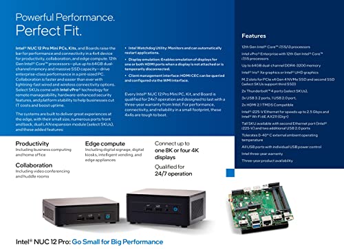 Image of Intel NUC 12 Pro NUC12WSKi3 Home & Business Mini PC Mini Desktop 12th Generation Intel Core i3-1220P Intel UHD Graphics,Intel Wi-Fi 6E, Bluetooth 5.2,8GB RAM,256GB SSD,Windows 11 Pro