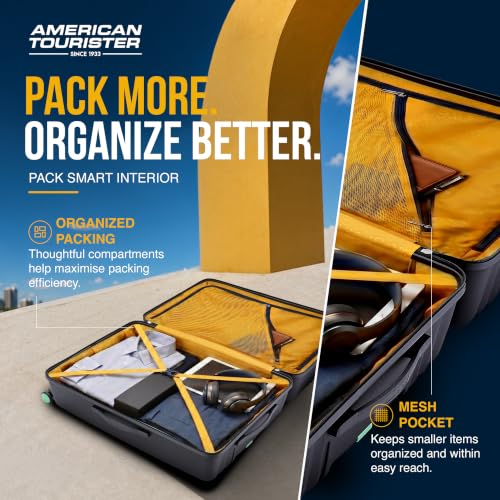 Image of American Tourister Cleva S | Luggage Trolley Bag (67 cm) | 360 8 Wheel Travel Luggage | 2 Compartments | Hard Luggage Polypropylene Suitcase | Mounted TSA Lock | 3 Years Warranty | Black & Aura Green
