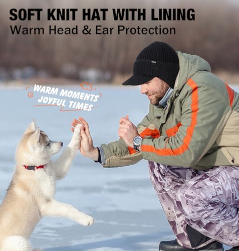 Wmcaps Wintermütze mit Visier und Ohrenklappen für Herren, Dicke Fleece gefütterte Stirnklappenmütze, Winddichte Kälteschutz Mütze für Outdoor, Geschenk für Ehemann Vater Männer (Schwarz)