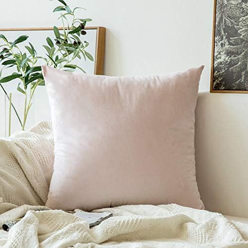 MIULEE Velvet Pillow Cover Decorative Square Pillowcase Soft Solid Cushion Case for Sofa Bedroom Car 26 x 26 Inch Pink