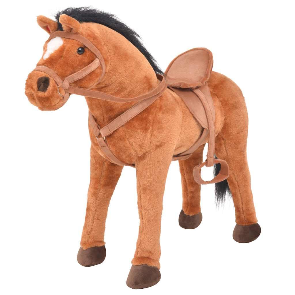 Peluche cavallo in piedi, marrone, peluche con funzione sonora, sella e redini, 64 x 60 cm, portata fino a 100 kg, per bambini dai 36 mesi in su