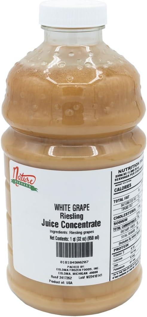 Nature Blessed 100% Pure Riesling White Grape Concentrate - 1 Quart (1/32 fl oz bottle), Applications: Home Wine Making, Beer Brewing, Distilling, Smoothies, Jelly Production
